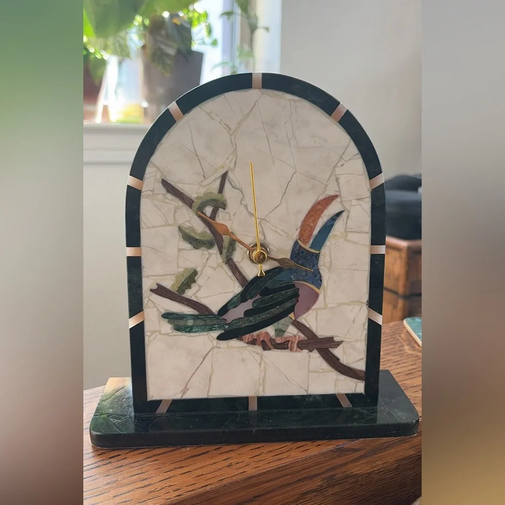 Vintage MCM Marble Inlay Clock